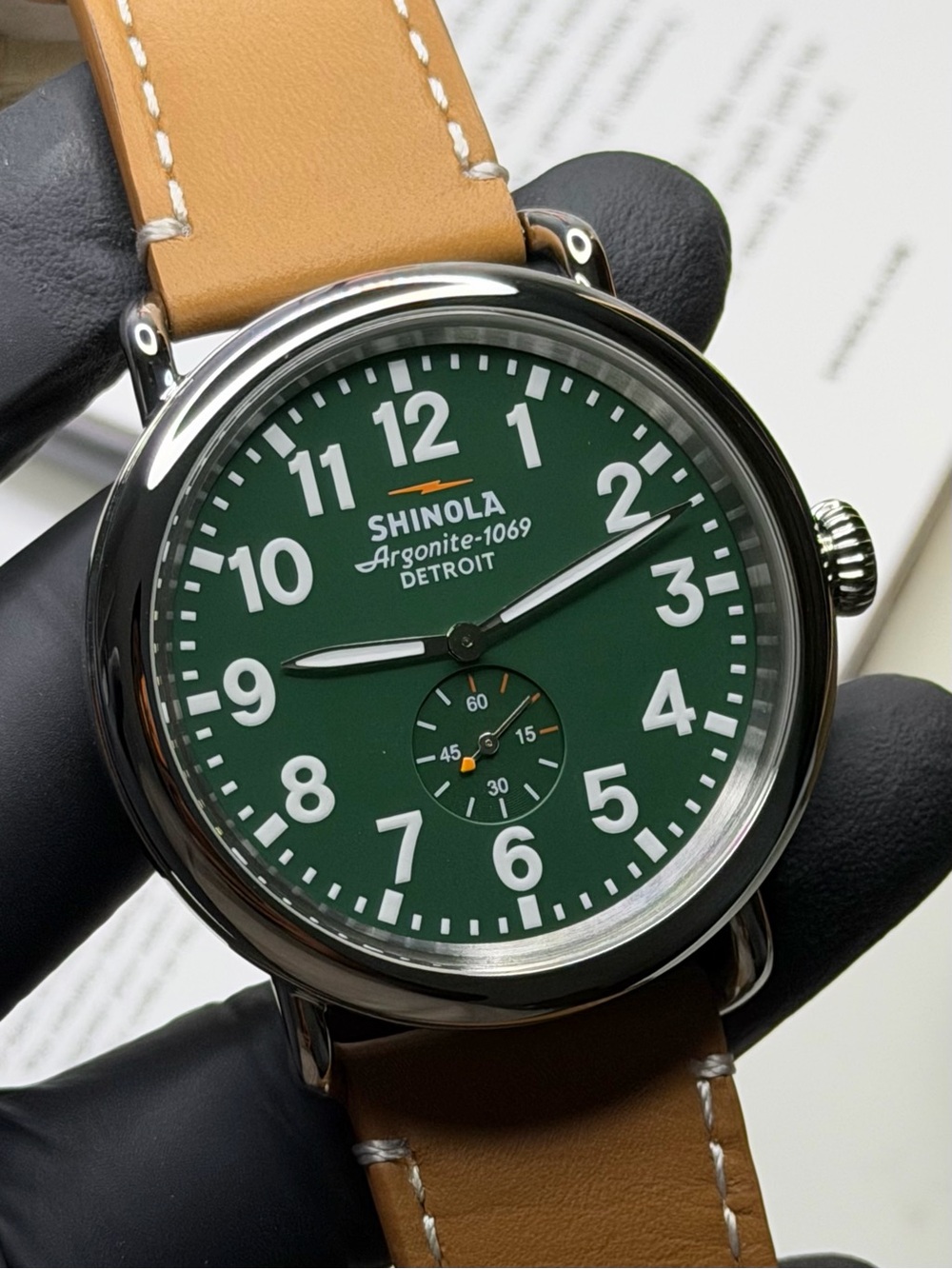 Shinola Detroit Runwell Green Dial SS Argonite-1069 Men’s 47mm Luxury Watch